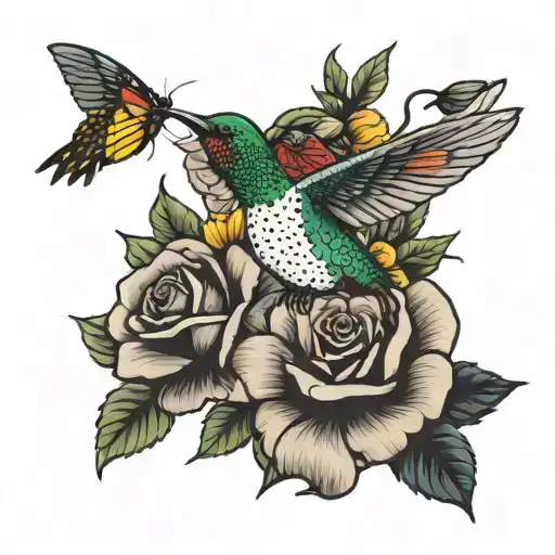 humming bird, rose, butterfly, black eyed susan.  tattoo design idea