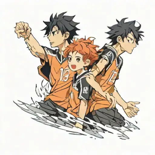 black curly hair boy next to short red haired girl haikyu tattoo design idea
