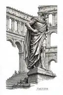 Julius Caesar standing facing away from you facing the Colosseum Engraved in his steps Veni Vidi Vici while at night tattoo design idea