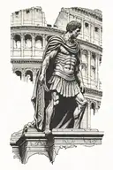 Julius Caesar standing facing away from you facing the Colosseum Engraved in his steps Veni Vidi Vici while at night tattoo design idea