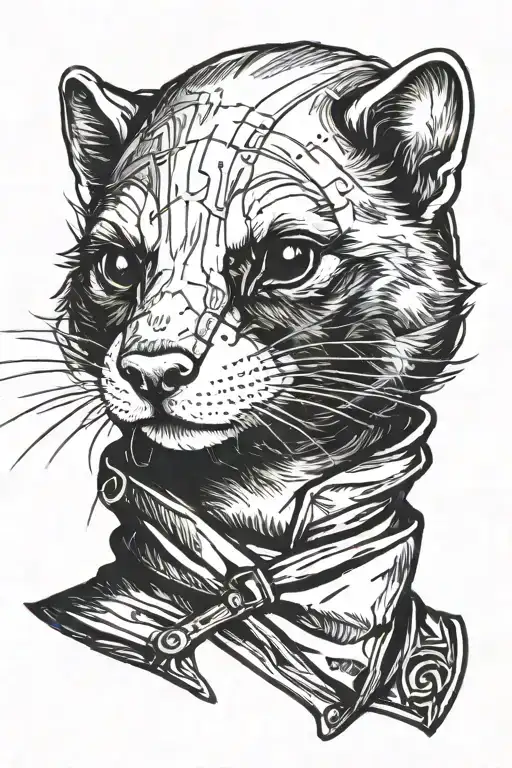 a minimal portrait of thin and light female ferret styled as assassin from "assassin's creed" game. tattoo design idea