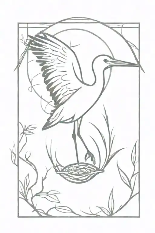 stork nest in frame tattoo design idea