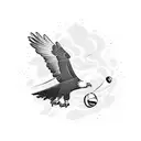 An eagle soaring above a beach volleyball game tattoo design idea