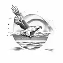 An eagle soaring above a beach volleyball game tattoo design idea