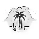 A beer bottle transformed into a tropical paradise with palm trees and waves tattoo design idea