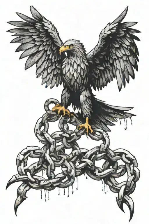 The eagle breaks the chains that bind him, causing him pain and suffering tattoo design idea