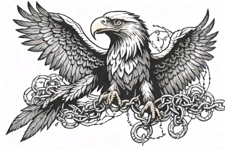 The eagle breaks the chains that bind him, causing him pain and suffering tattoo design idea