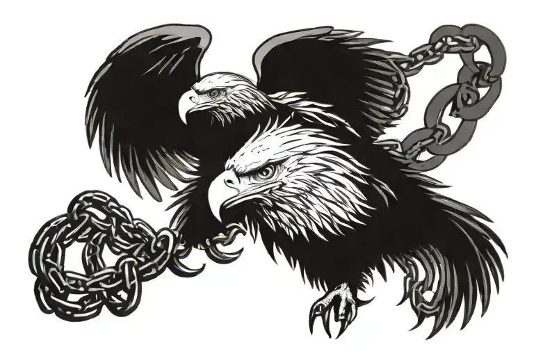 The eagle breaks the chains that bind him, causing him pain and suffering tattoo design idea