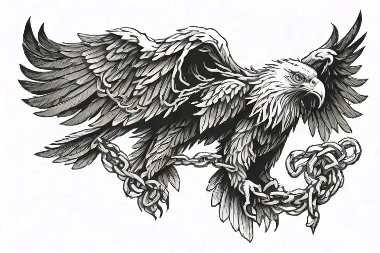 The eagle breaks the chains that bind him, causing him pain and suffering tattoo design idea