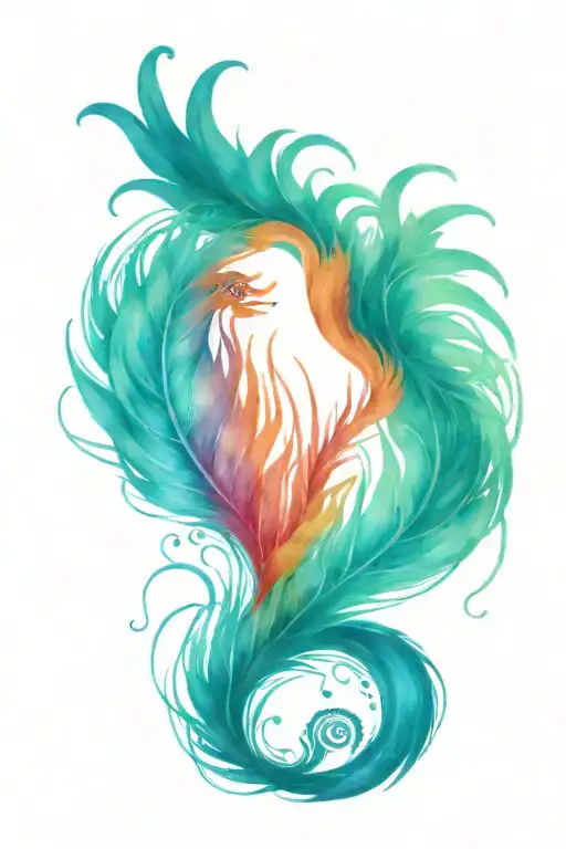 Phoenix feather and peacock feather side by side ying and yang tattoo design idea