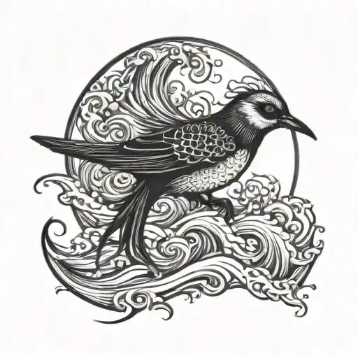 sun bird waves merging tattoo design idea