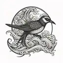 sun bird waves merging tattoo design idea