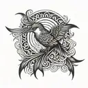 sun bird waves merging tattoo design idea