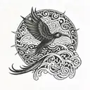 sun bird waves merging tattoo design idea