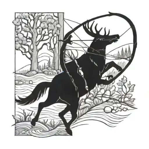 recurve bow hunting scene tattoo design idea