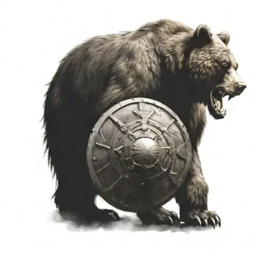 Bear with gladiator holding a shield in Colosseum tattoo design idea