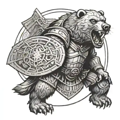 Bear with gladiator holding a shield in Colosseum tattoo design idea