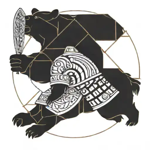 Bear with gladiator holding a shield in Colosseum tattoo design idea