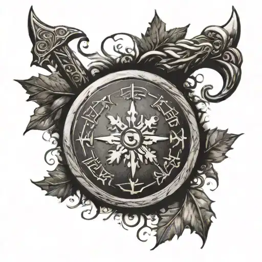 A tattoo design of the Vegvisir, a Viking compass symbol, with a realistic twist tattoo design idea