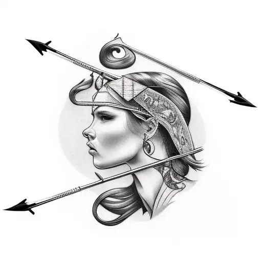 woman shooting bow and arrow tattoo design idea