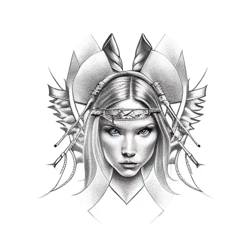 woman with bow and arrow tattoo design idea