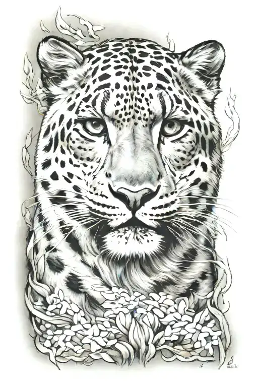 mountain view snow leopard tattoo design idea