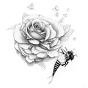 rose and peony and bee and peach and caterpillar and dragonfly and butterfly tattoo design idea