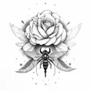 rose and peony and bee and peach and caterpillar and dragonfly and butterfly tattoo design idea