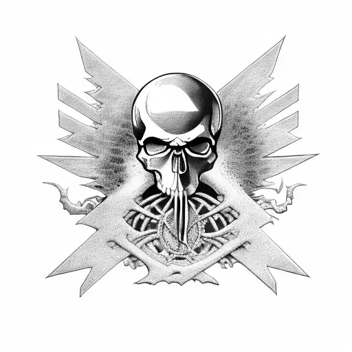 Megadeth album cover featuring a skull and ravens in blackwork style tattoo design idea