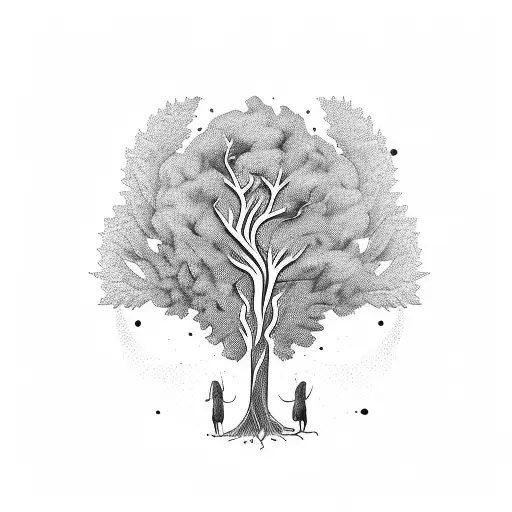 Symbole unalome et arbre de vie  tattoo design idea