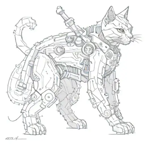 mechanical cat warrior tattoo design idea