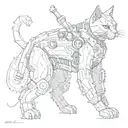 mechanical cat warrior tattoo design idea