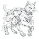 mechanical cat warrior tattoo design idea