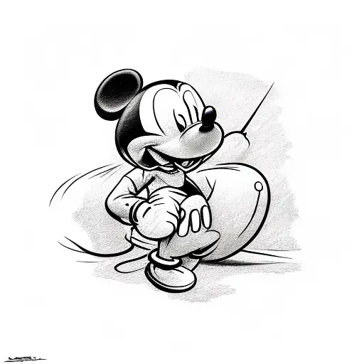A sketch-style tattoo of a developer's hand holding a Mickey Mouse-shaped computer mouse tattoo design idea