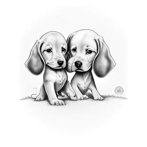 a family union, mom, dad, 2 daughters and a puppy tattoo design idea