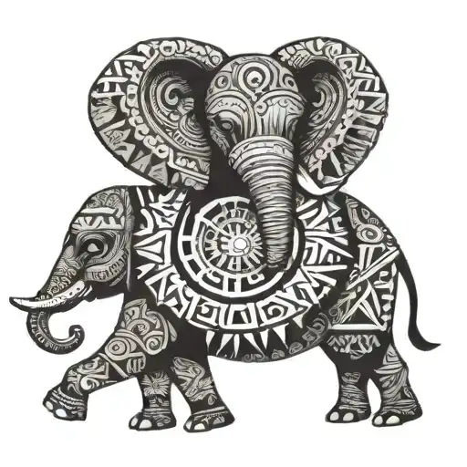 elephant and Aztec symbols incorporated tattoo design idea