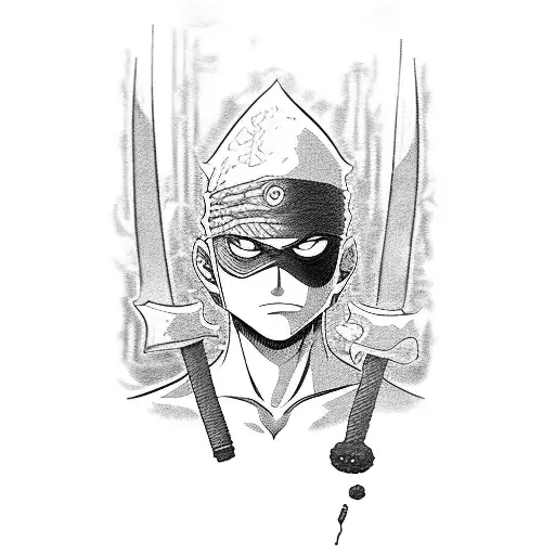 roronoa zoro character in a video game setting tattoo design idea
