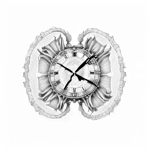 a giant skeleton known as "time" with a giant clock inside the ribcage tattoo design idea