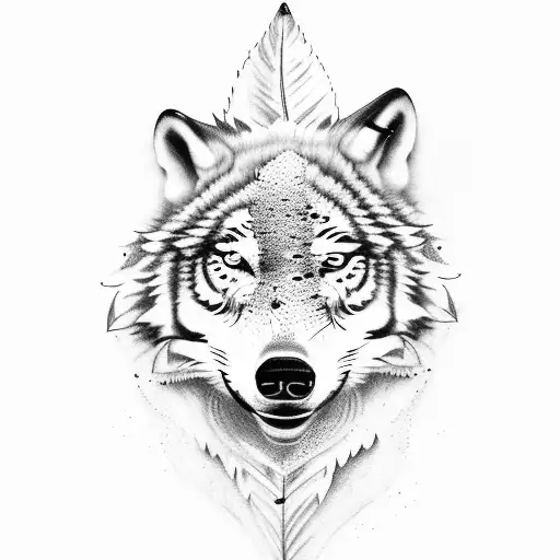 3 Wolves with TIger Lillies and Feathers tattoo design idea