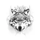 3 Wolves with Tigerlillies and Feathers tattoo design idea