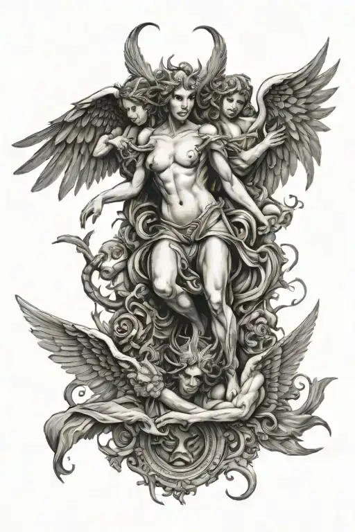 angels vs demons tattoo design idea