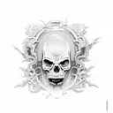 a scary face that is eaten away by maggots tattoo design idea