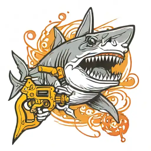 shark holding a laser gun tattoo design idea