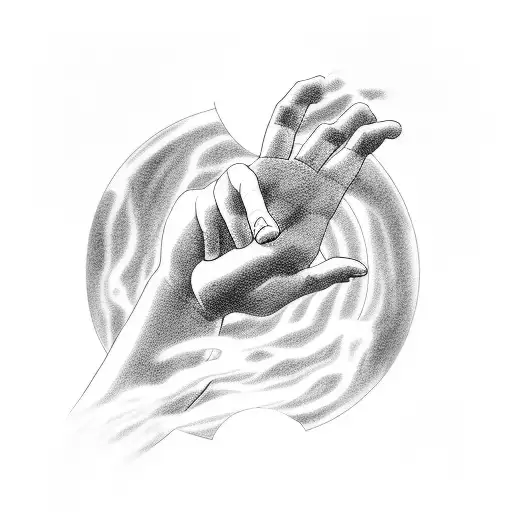 Show people trying to escape from purgatory with a sad God reaching out his hand to them. tattoo design idea