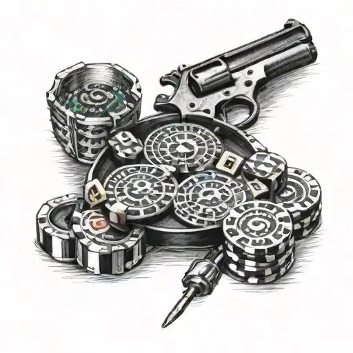 TT pistol, Knife, Brass knuckles, chips, roulette. tattoo design idea