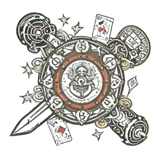 Image for tattoo. TT pistol, Knife, Brass knuckles, casino chips and casino roulette. tattoo design idea