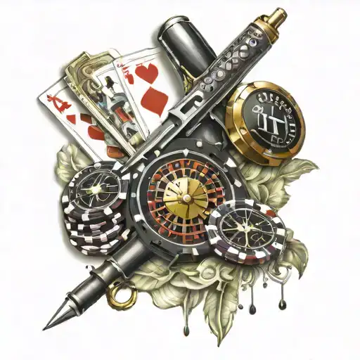 TT pistol, Knife, Brass knuckles, casino chips and casino roulette. tattoo design idea