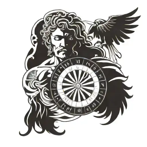 Combine a roulette wheel and a Greek god in a unique tattoo design, blending your passion for gambling and Greek mythology tattoo design idea