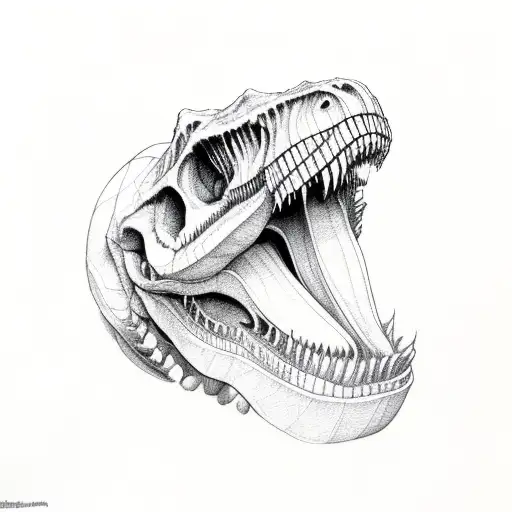 T-Rex skull with leaf tattoo design idea