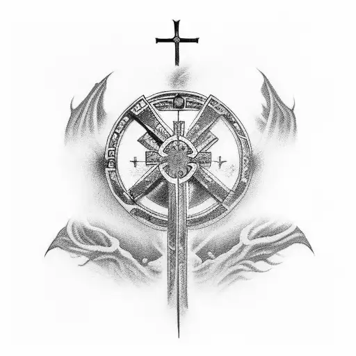 A cross include the words Via et veritas et vita tattoo design idea